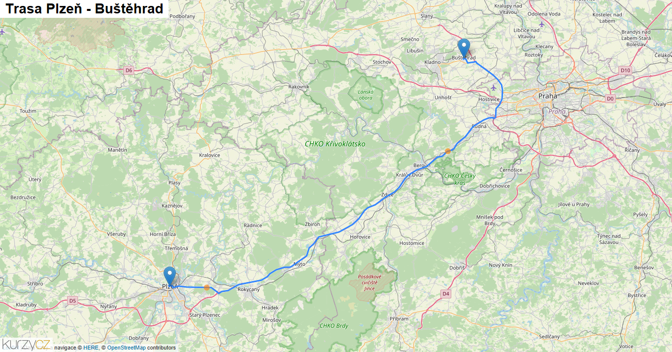 Plzeň-Buštěhrad, mapa trasy