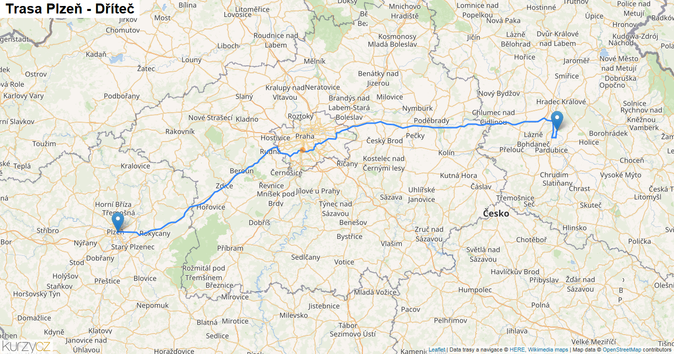 Plzeň-Dříteč, mapa trasy