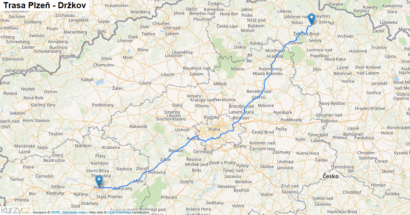 Plzeň-Držkov, mapa trasy