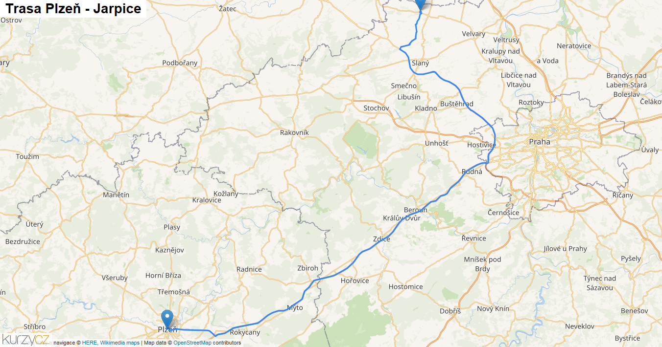 Plzeň-Jarpice, mapa trasy
