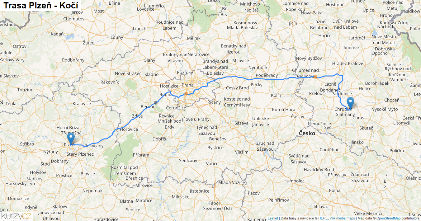 Plzeň-Kočí, mapa trasy