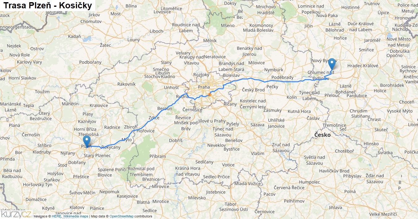 Plzeň-Kosičky, mapa trasy