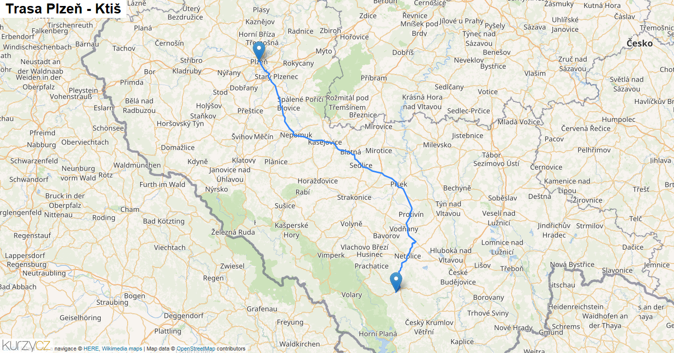 Plzeň-Ktiš, mapa trasy