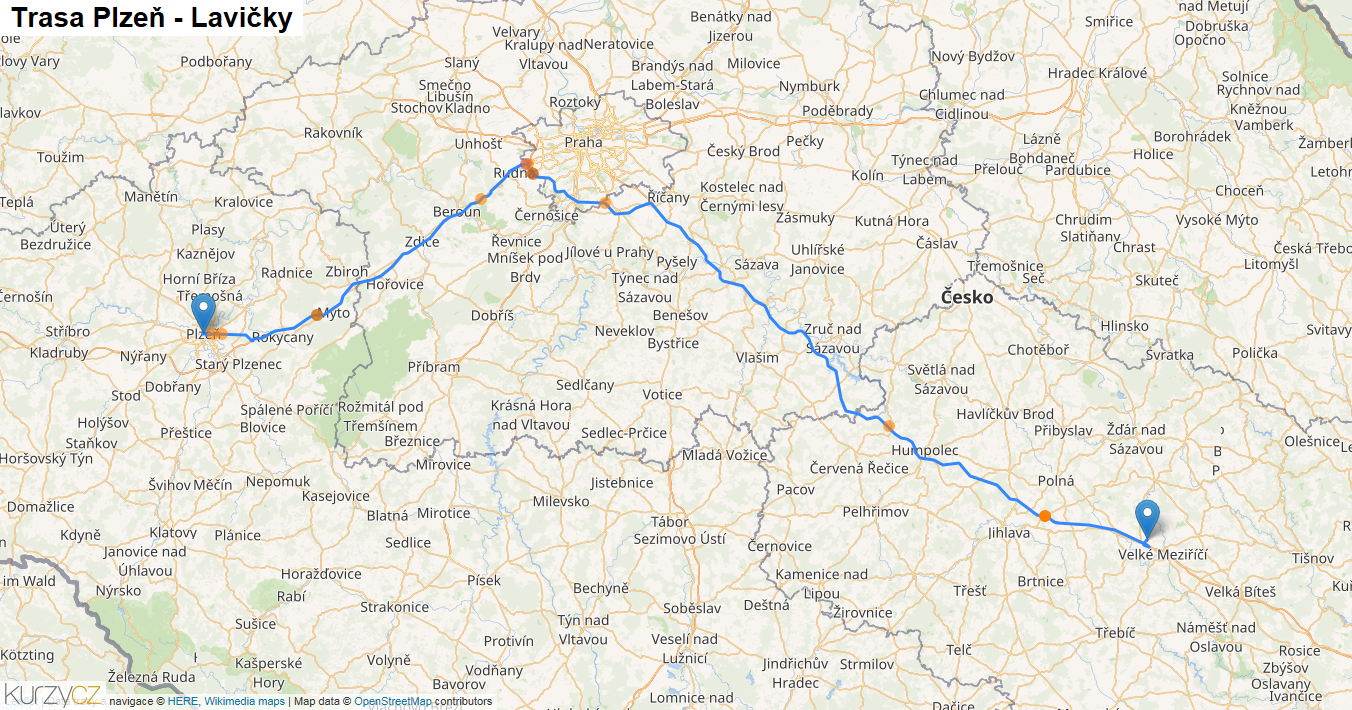 Plzeň-Lavičky, mapa trasy