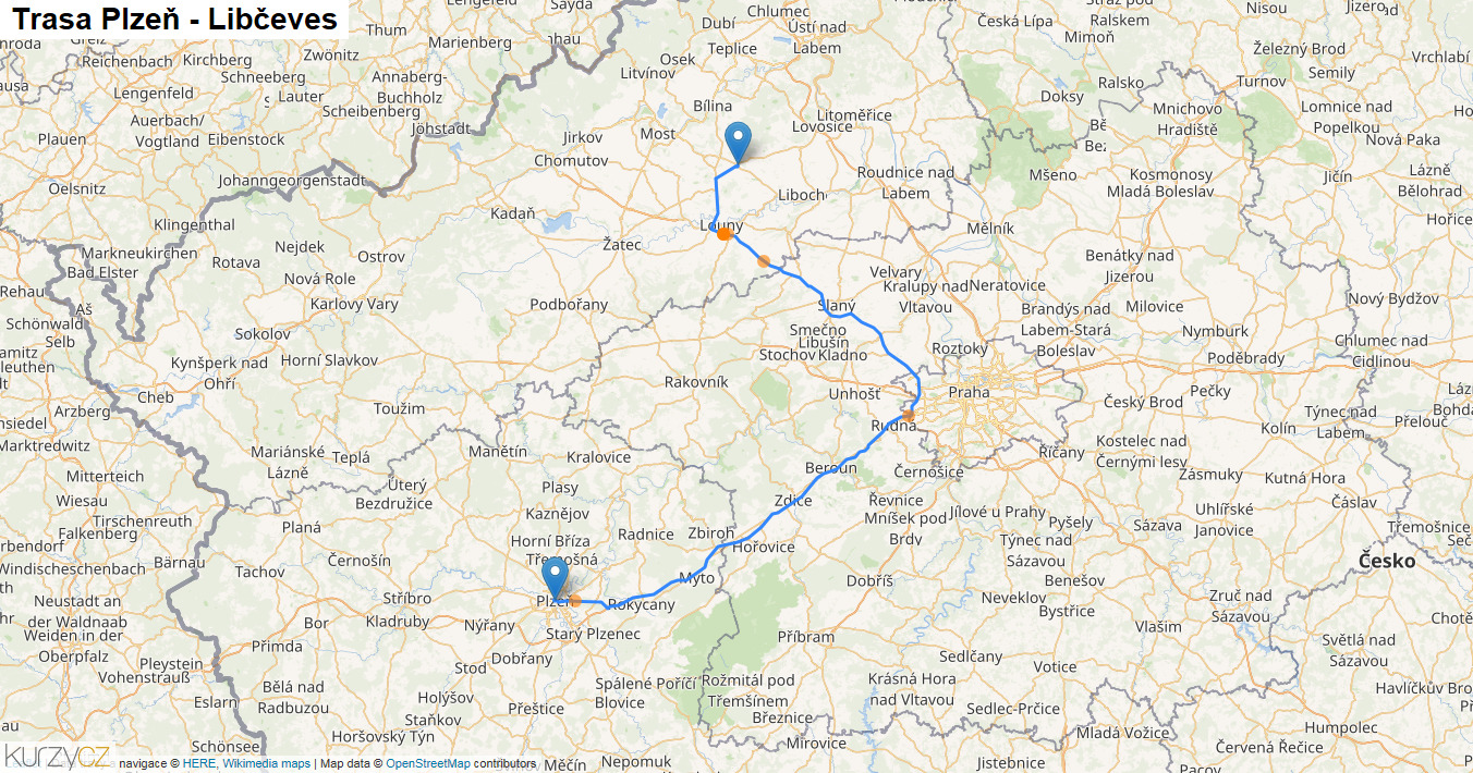 Plzeň-Libčeves, mapa trasy