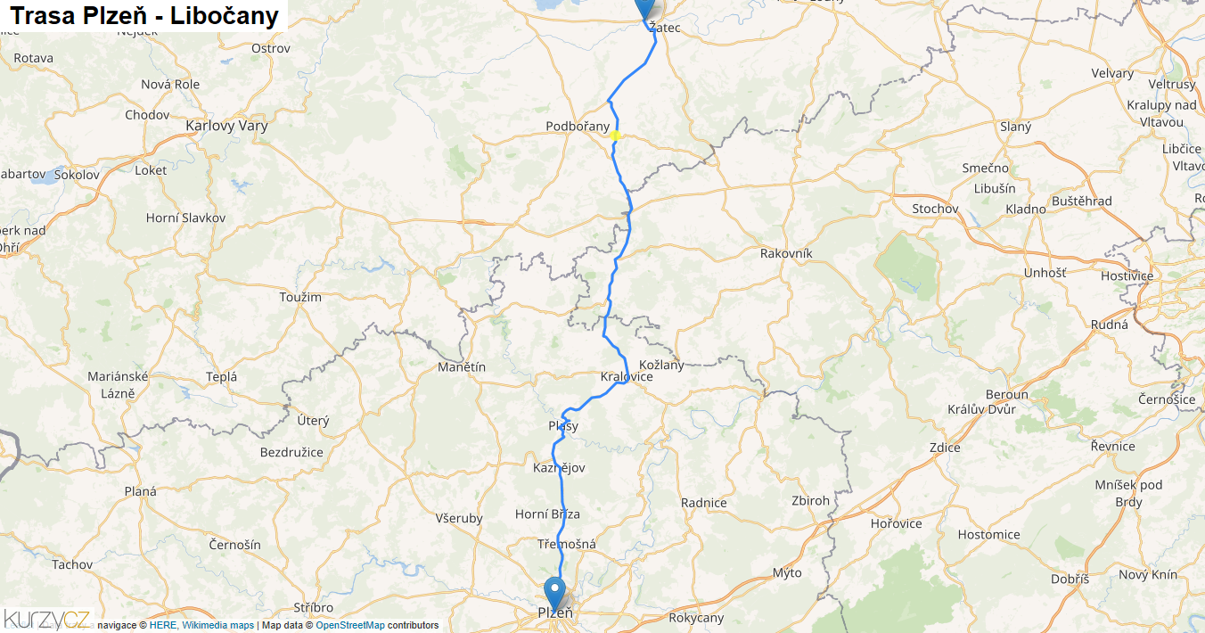 Plzeň-Libočany, mapa trasy