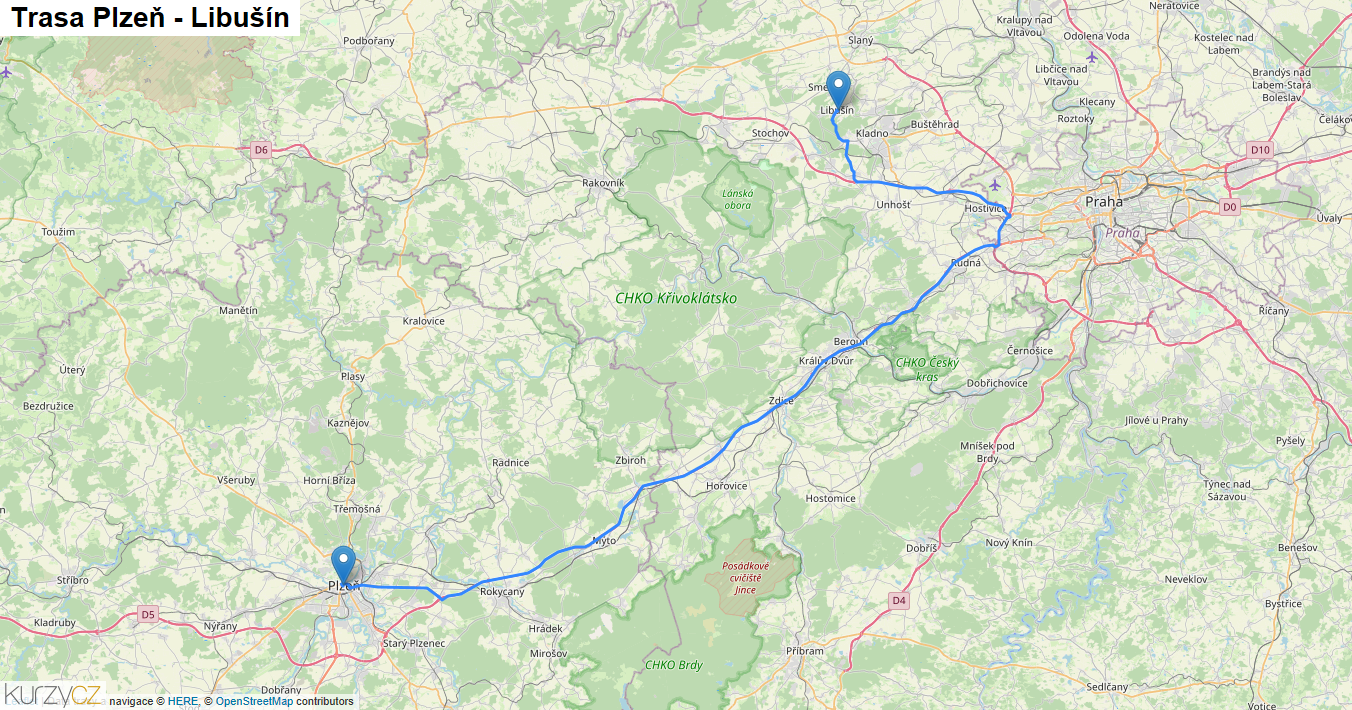 Plzeň-Libušín, mapa trasy