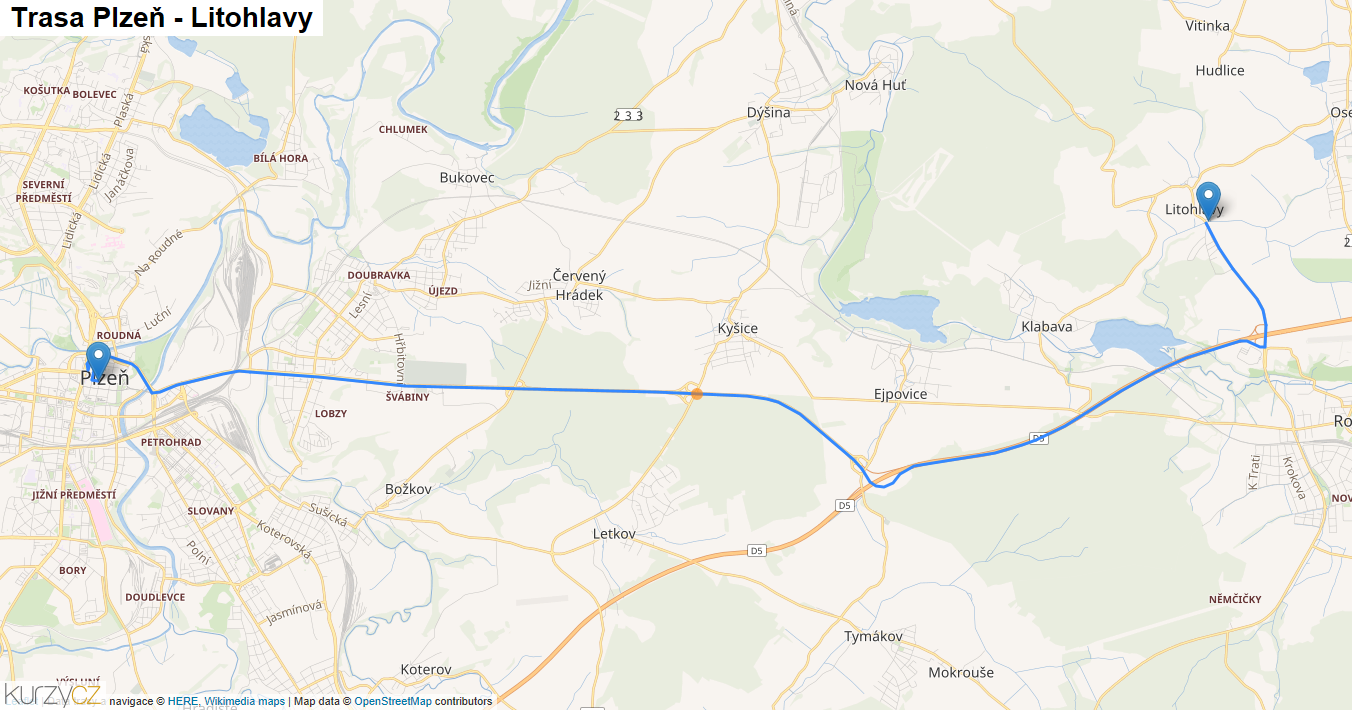 Plzeň-Litohlavy, mapa trasy