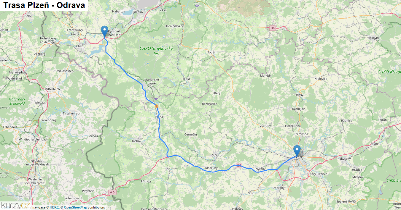 Plzeň-Odrava, mapa trasy
