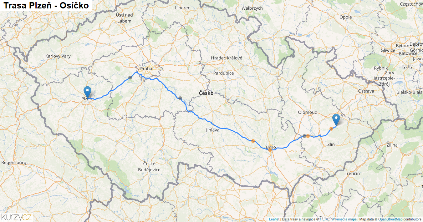 Plzeň-Osíčko, mapa trasy