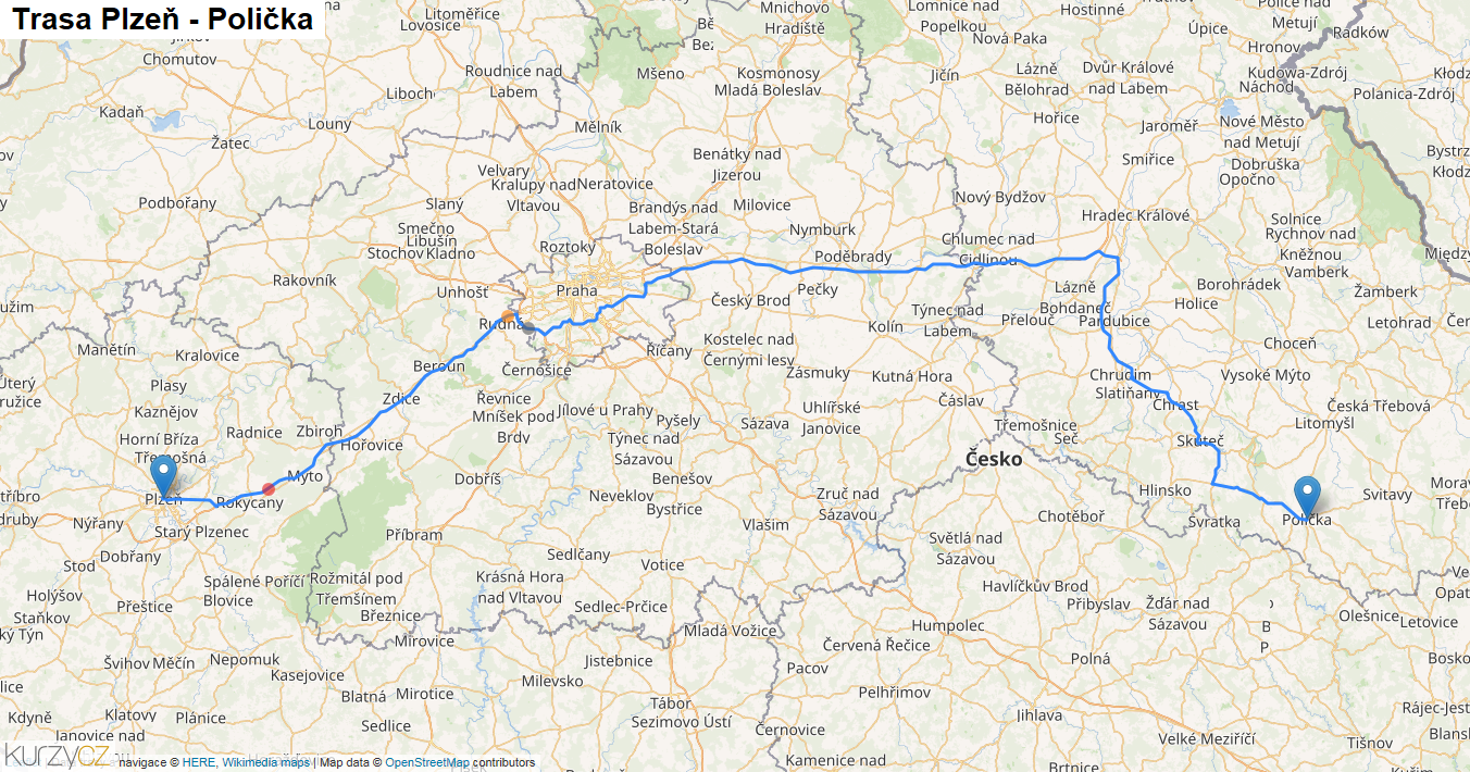 Plzeň-Polička, mapa trasy