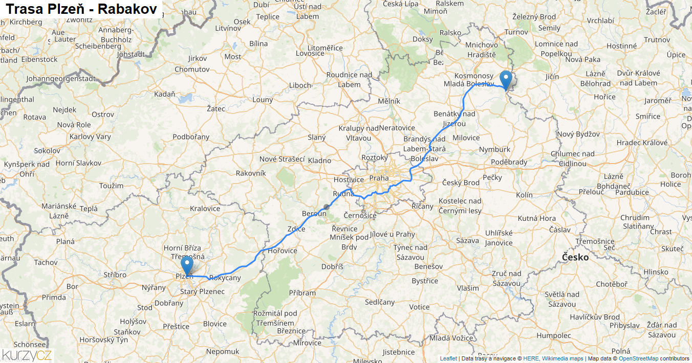 Plzeň-Rabakov, mapa trasy