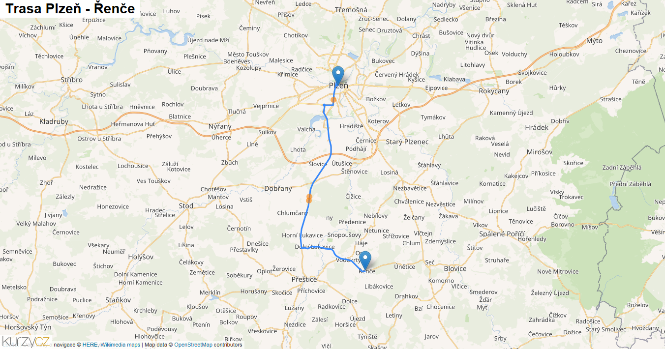 Plzeň-Řenče, mapa trasy