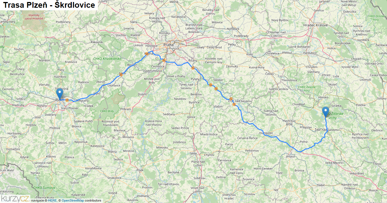 Plzeň-Škrdlovice, mapa trasy