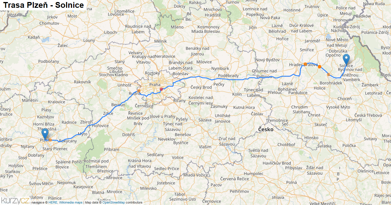 Plzeň-Solnice, mapa trasy