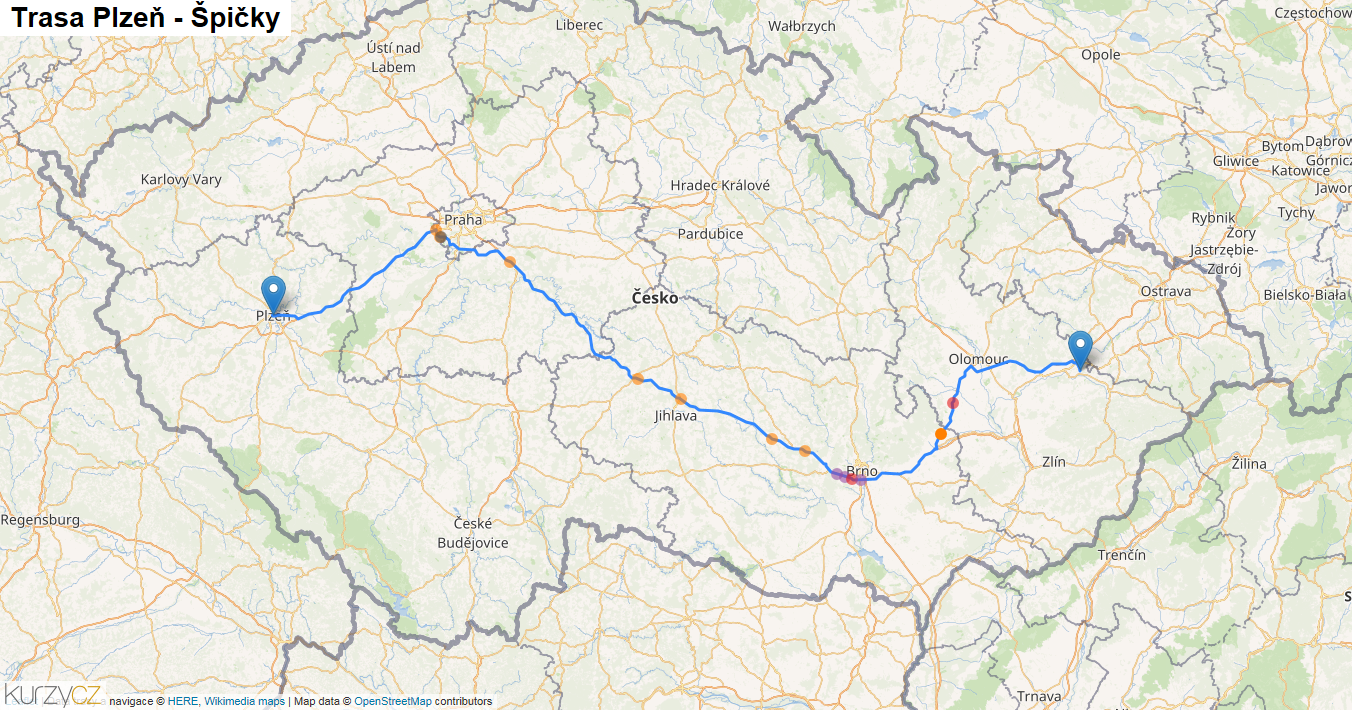 Plzeň-Špičky, mapa trasy