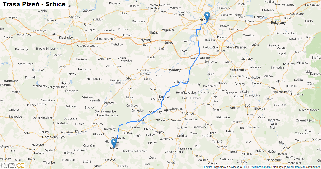 Plzeň-Srbice, mapa trasy