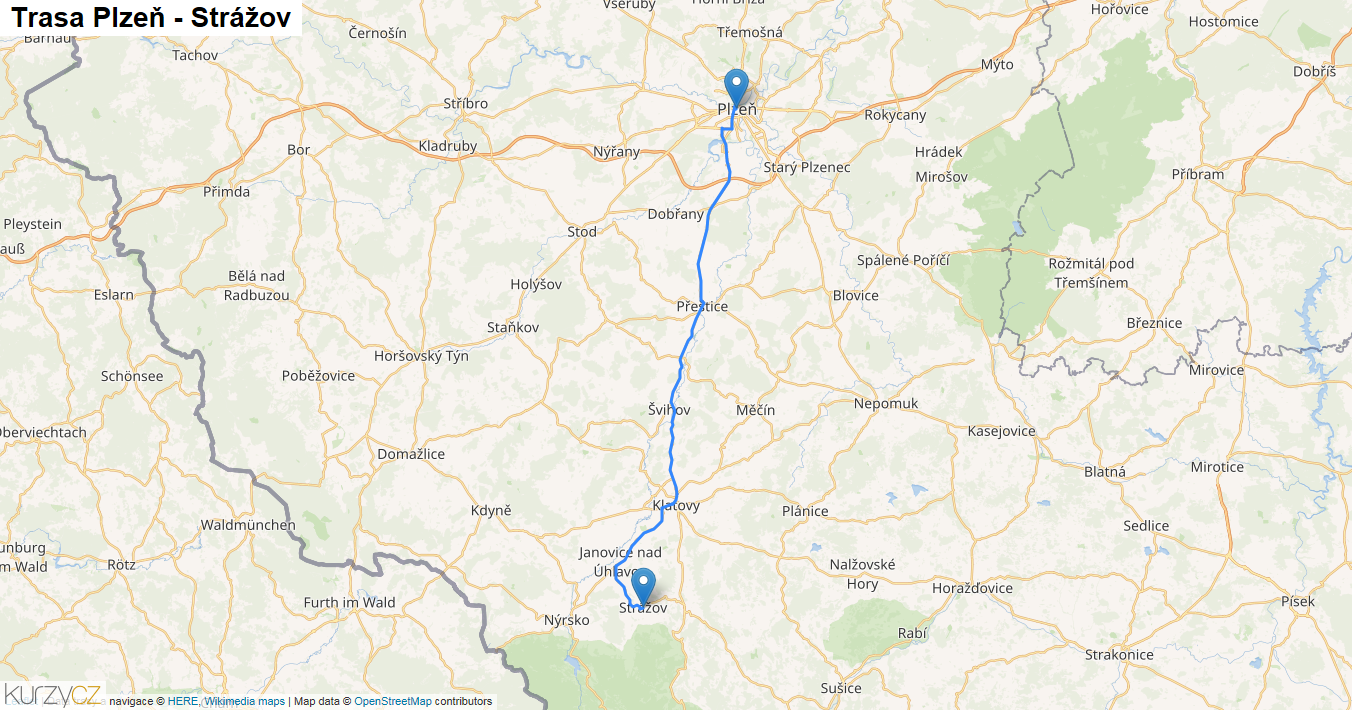Plzeň-Strážov, mapa trasy