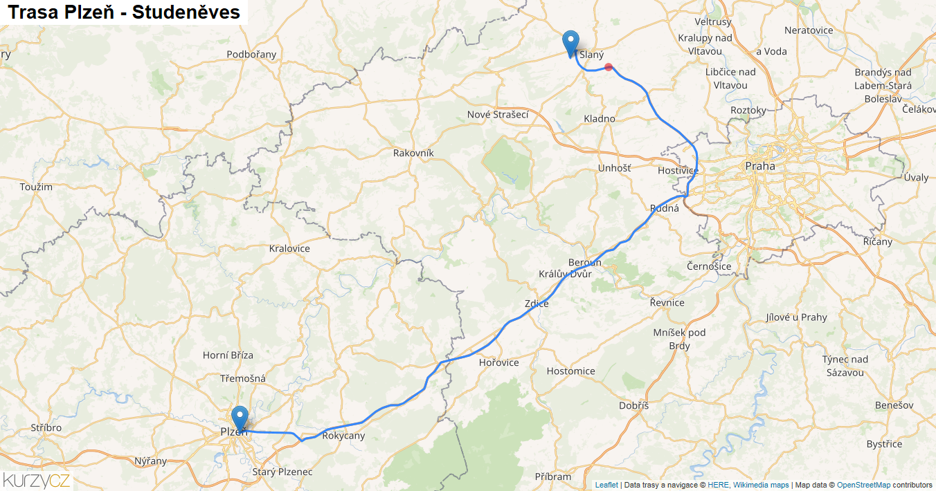 Plzeň-Studeněves, mapa trasy