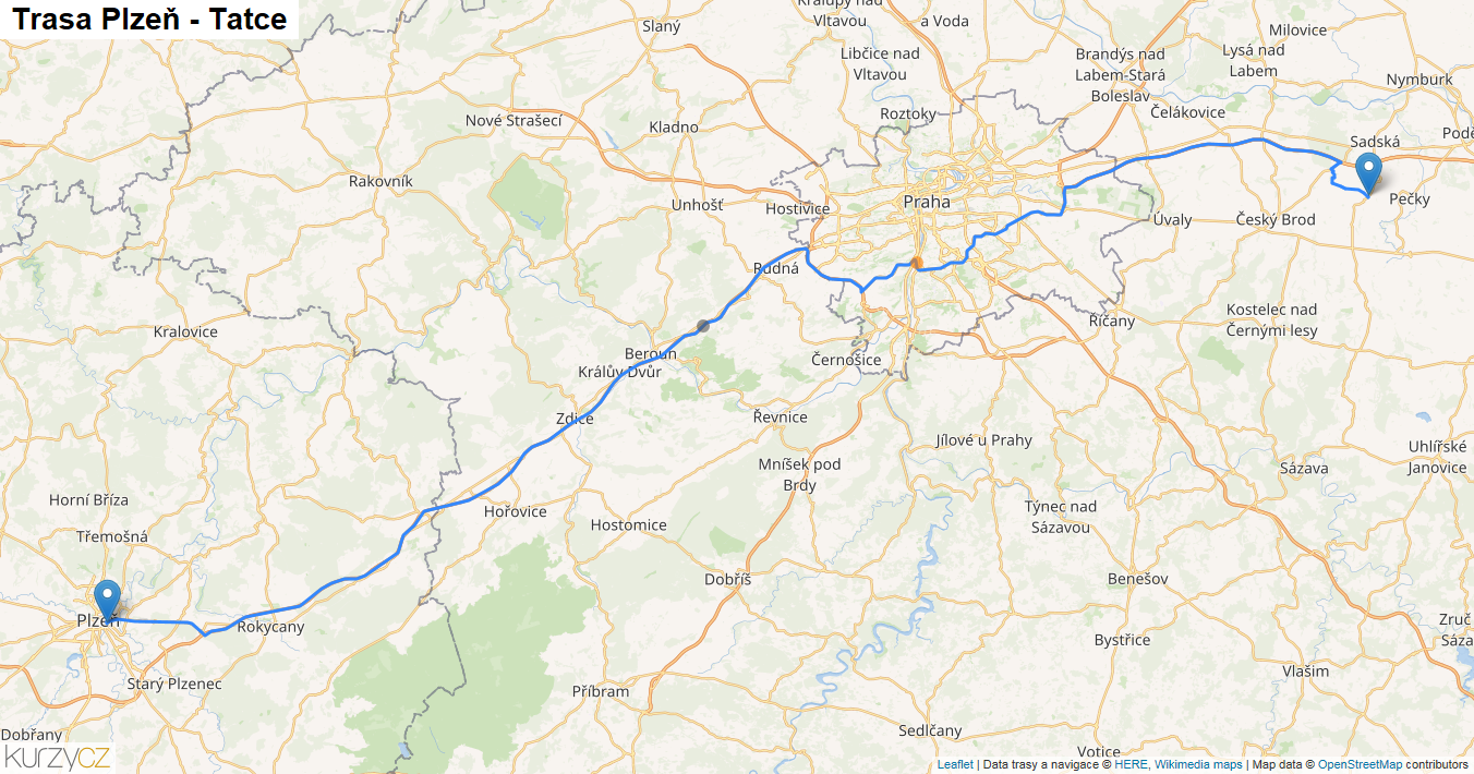 Plzeň-Tatce, mapa trasy