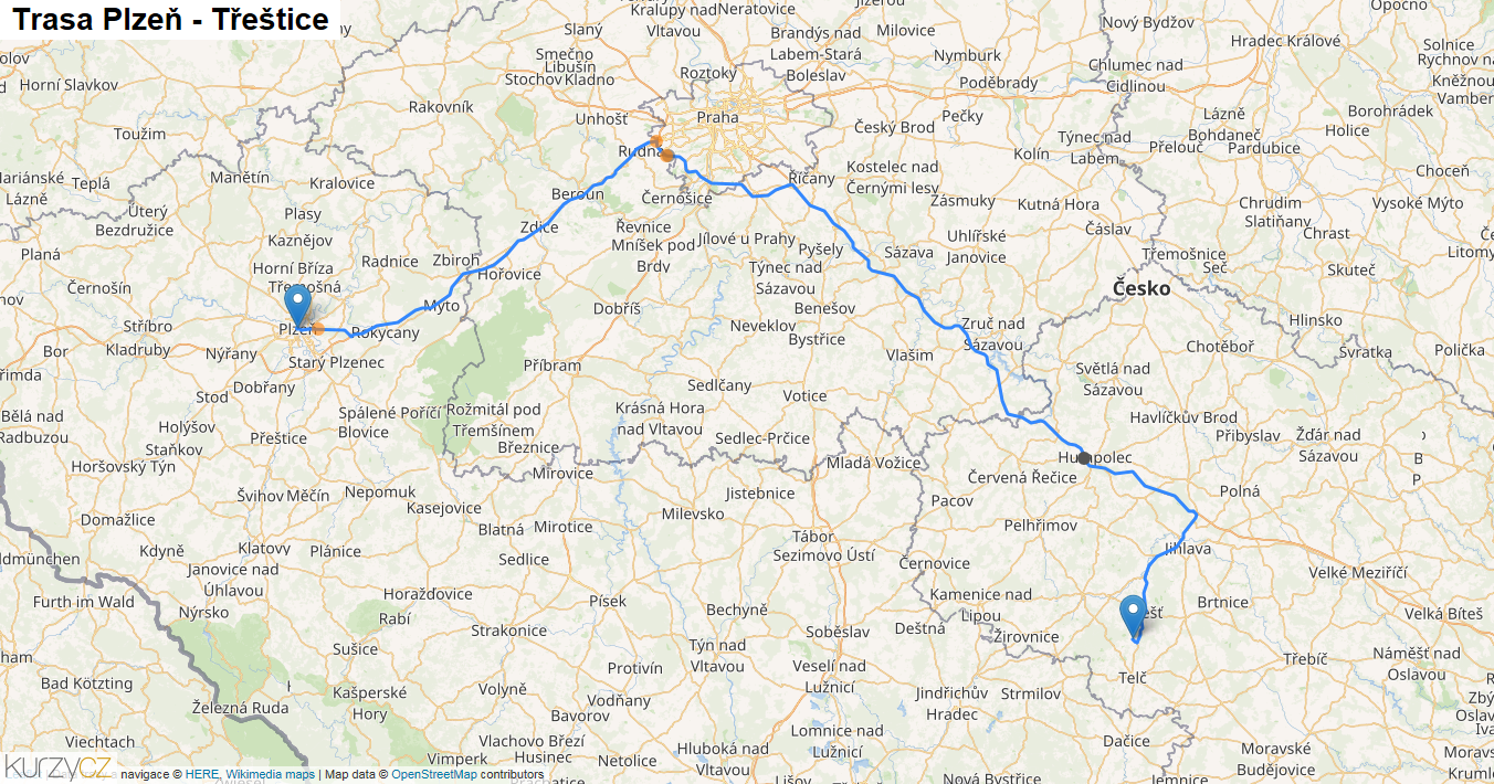 Plzeň-Třeštice, mapa trasy