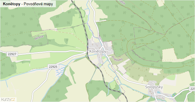 Konětopy - záplavové mapy stoleté vody