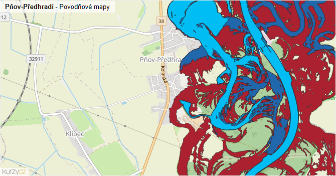 Pňov-Předhradí - záplavové mapy stoleté vody
