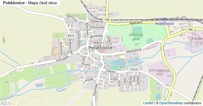 Poběžovice - mapa části obce