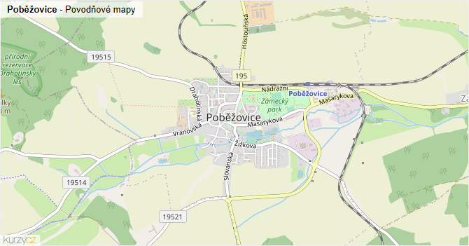 Poběžovice - záplavové mapy stoleté vody