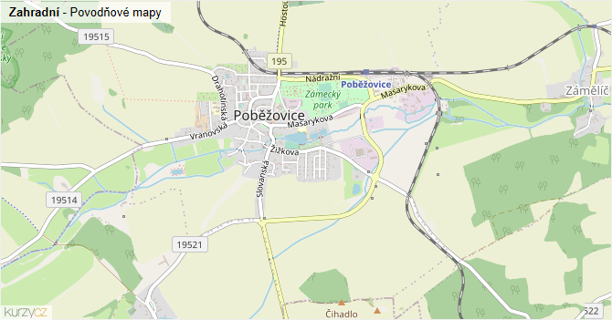 Zahradní - záplavové mapy stoleté vody