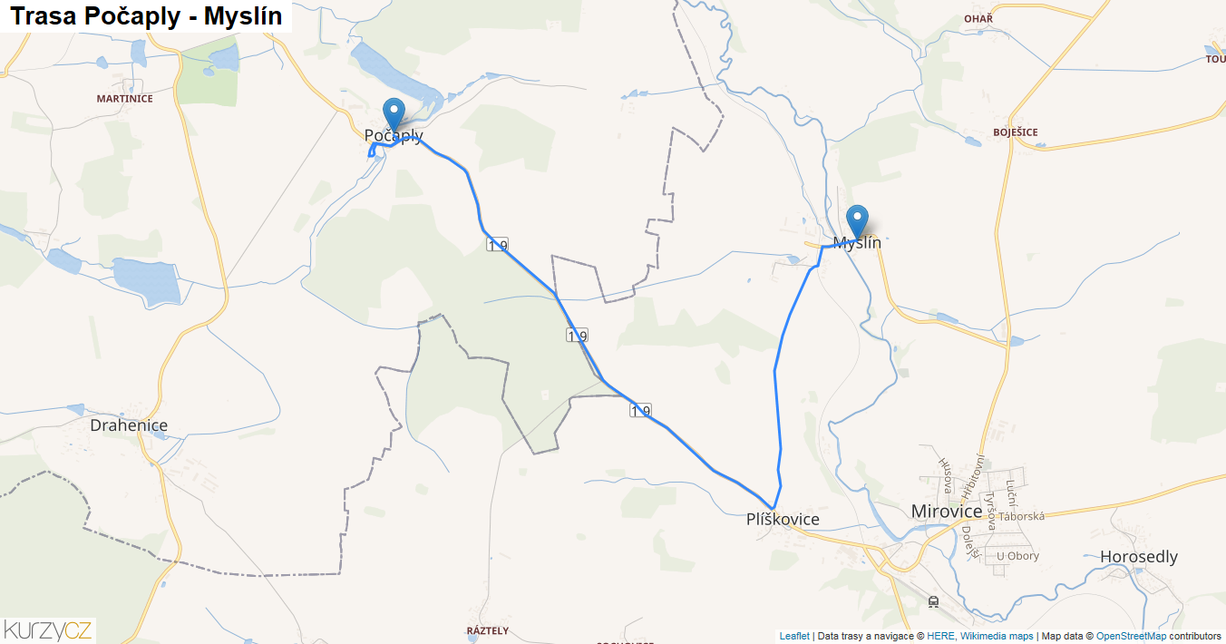 Počaply-Myslín, mapa trasy