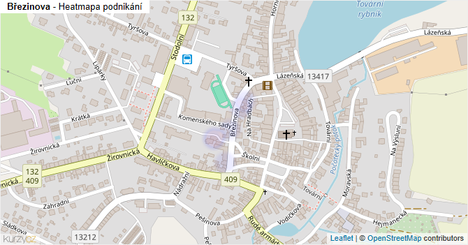 Březinova - mapa podnikání