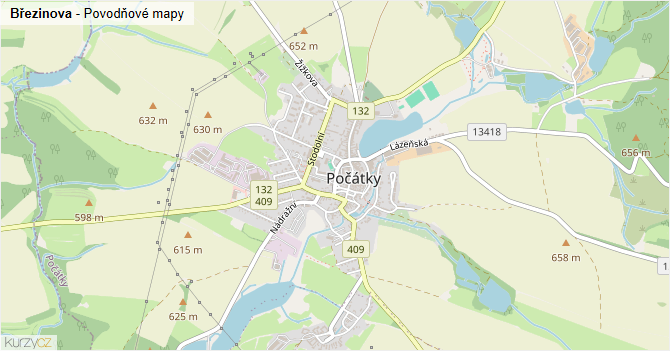 Březinova - záplavové mapy stoleté vody