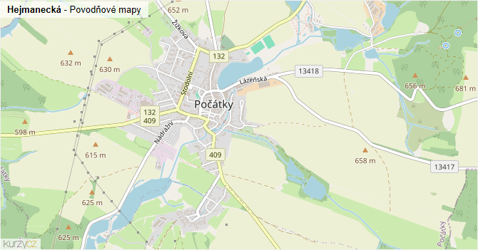 Hejmanecká - záplavové mapy stoleté vody