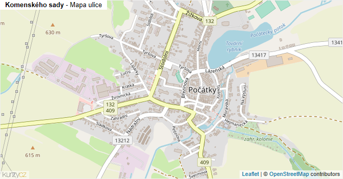 Komenského sady - mapa ulice