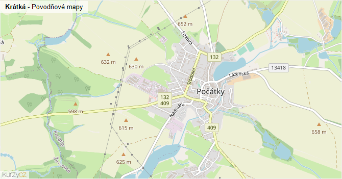 Krátká - záplavové mapy stoleté vody