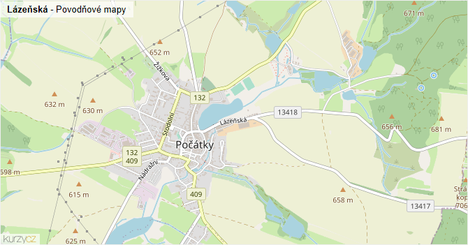 Lázeňská - záplavové mapy stoleté vody