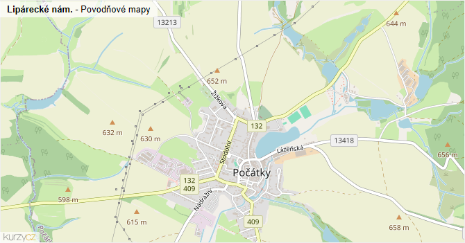 Lipárecké nám. - záplavové mapy stoleté vody