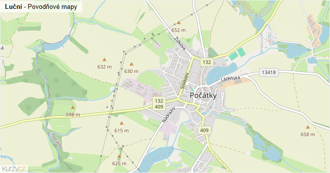 Luční - záplavové mapy stoleté vody