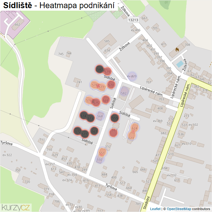 Mapa Sídliště - Firmy v ulici.