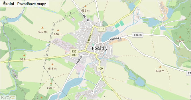 Školní - záplavové mapy stoleté vody