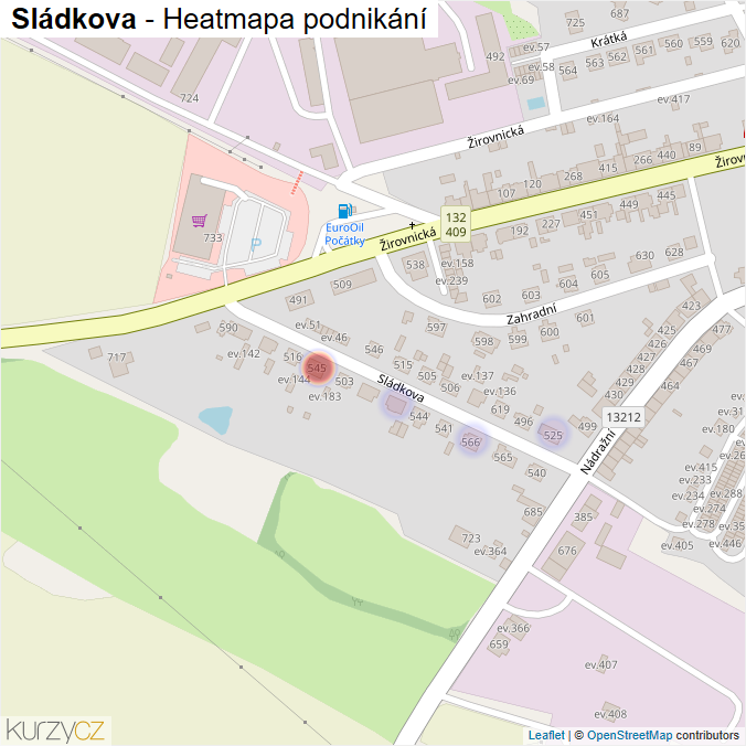 Mapa Sládkova - Firmy v ulici.