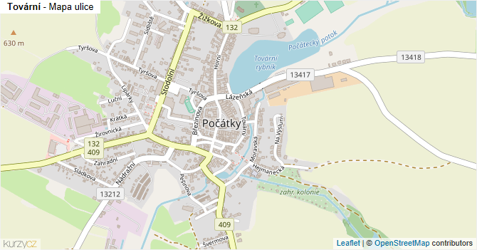 Tovární - mapa ulice