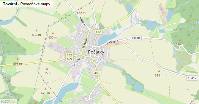 Tovární - záplavové mapy stoleté vody