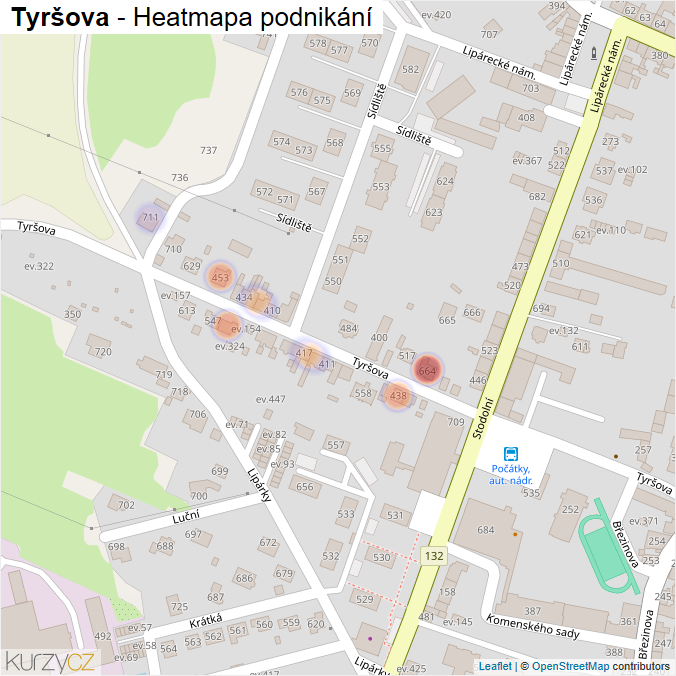 Mapa Tyršova - Firmy v ulici.