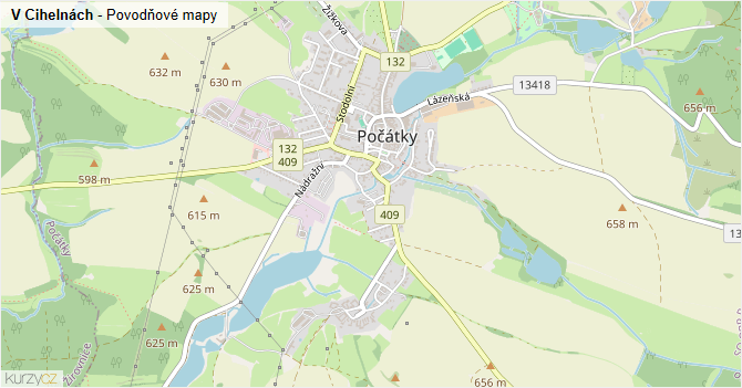 V Cihelnách - záplavové mapy stoleté vody