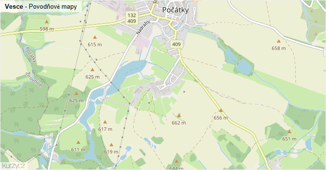 Vesce - záplavové mapy stoleté vody