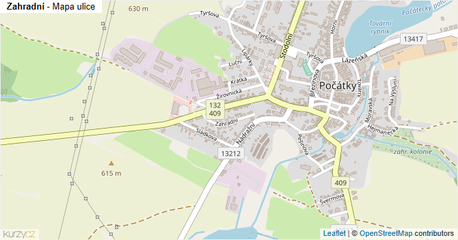 Zahradní - mapa ulice