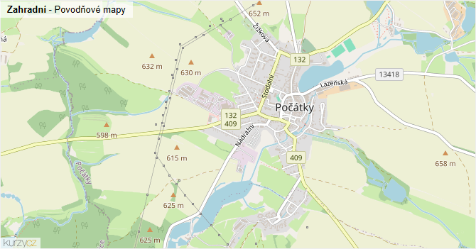 Zahradní - záplavové mapy stoleté vody