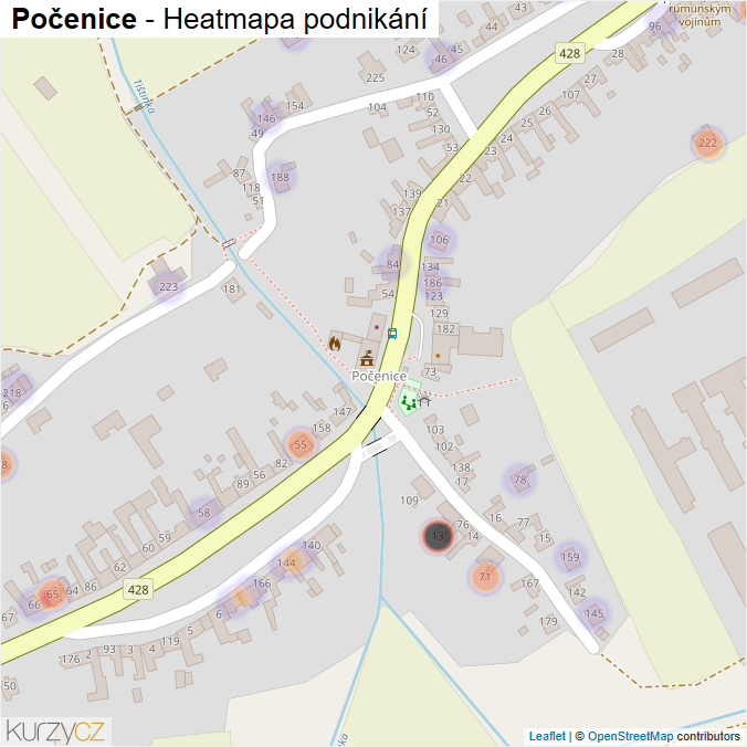 Mapa Počenice - Firmy v části obce.